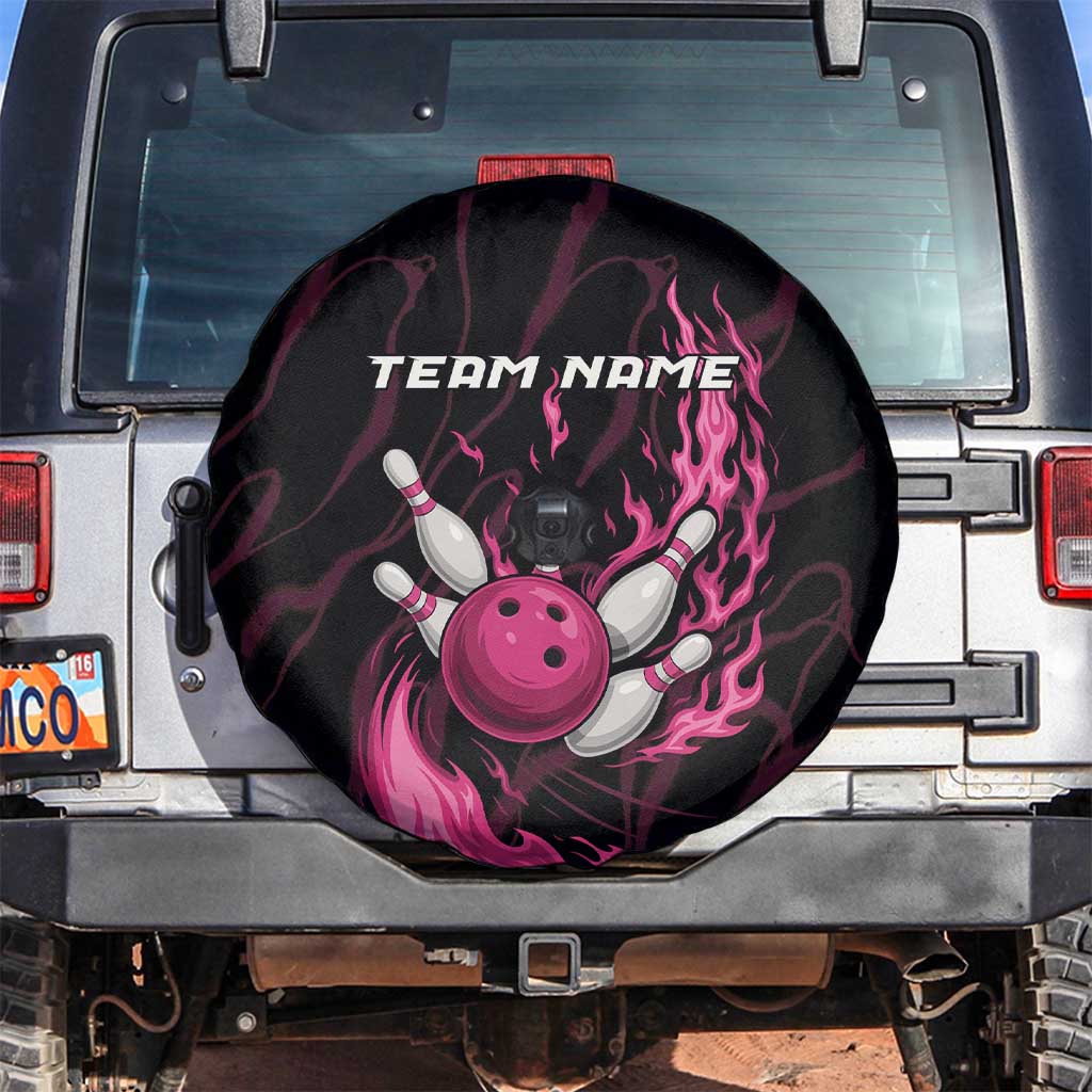 Pink Flaming Bowling Ball and Pins Spare Tire Cover with Lightning Effect Graphic Design - Wonder Print Shop