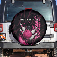 Pink Flaming Bowling Ball and Pins Spare Tire Cover with Lightning Effect Graphic Design - Wonder Print Shop
