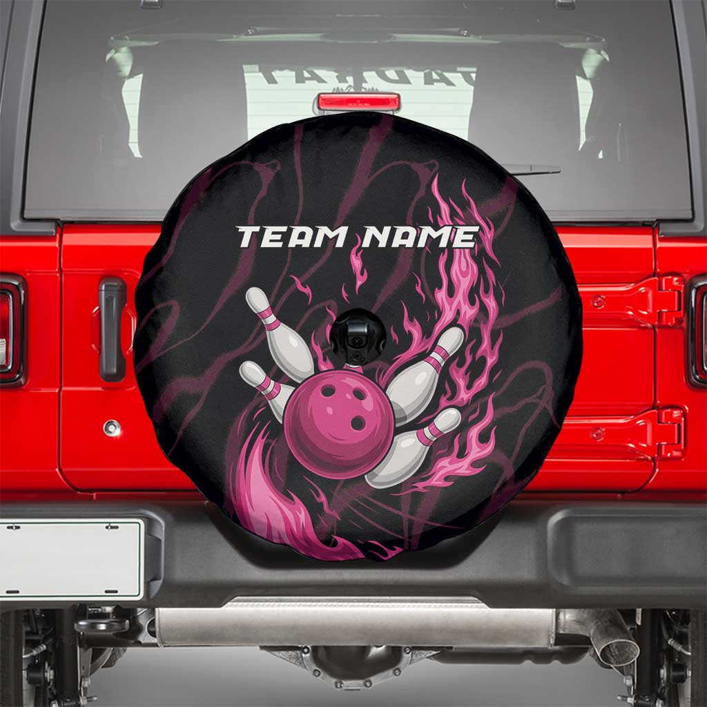 Pink Flaming Bowling Ball and Pins Spare Tire Cover with Lightning Effect Graphic Design - Wonder Print Shop