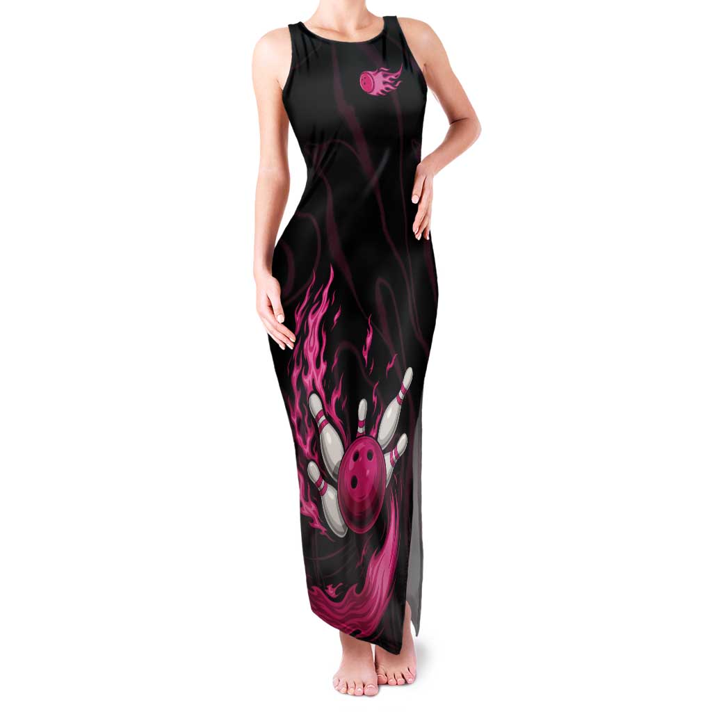 Pink Flaming Bowling Ball and Pins Tank Maxi Dress with Lightning Effect Graphic Design - Wonder Print Shop
