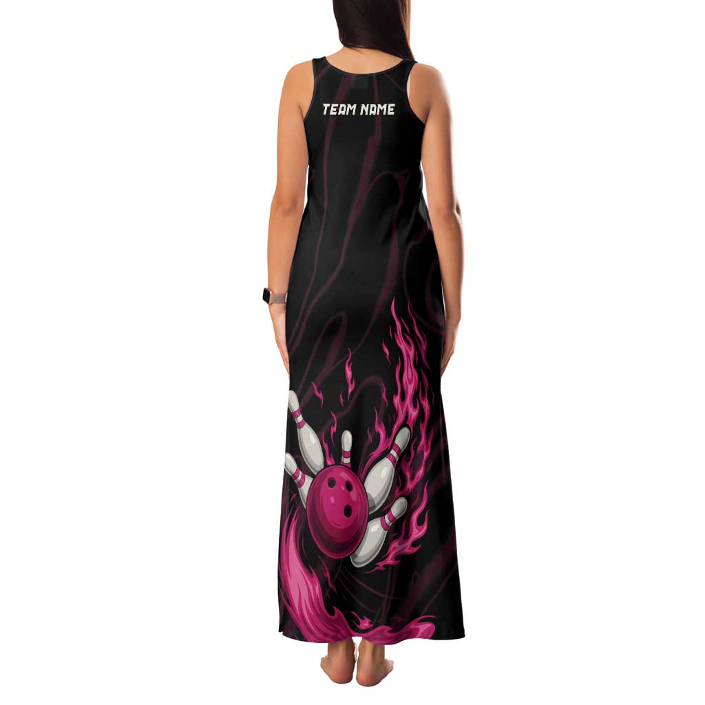 Pink Flaming Bowling Ball and Pins Tank Maxi Dress with Lightning Effect Graphic Design - Wonder Print Shop