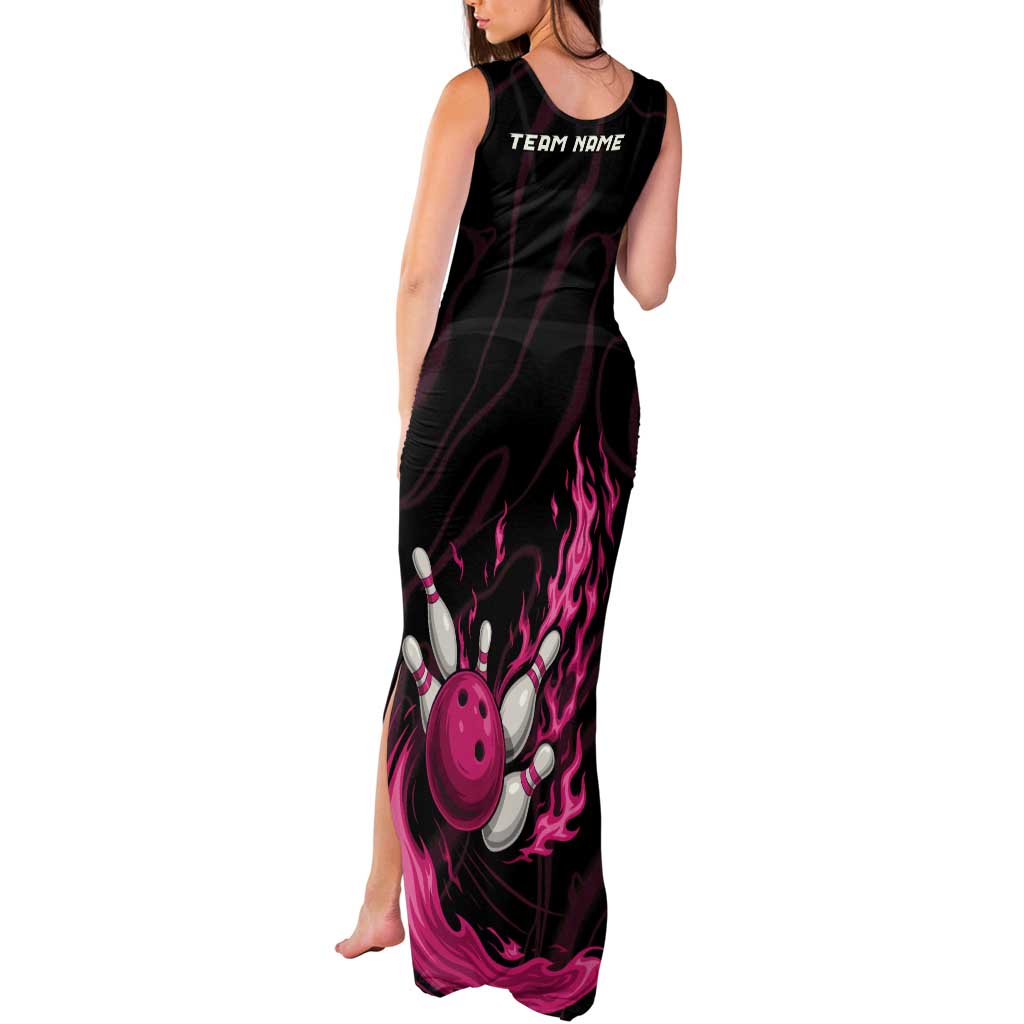 Pink Flaming Bowling Ball and Pins Tank Maxi Dress with Lightning Effect Graphic Design - Wonder Print Shop