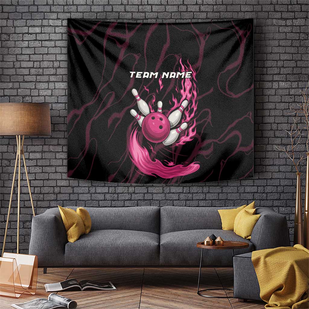 Pink Flaming Bowling Ball and Pins Tapestry with Lightning Effect Graphic Design - Wonder Print Shop
