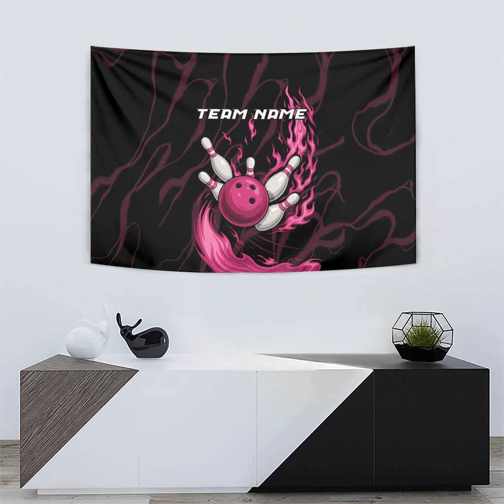 Pink Flaming Bowling Ball and Pins Tapestry with Lightning Effect Graphic Design - Wonder Print Shop