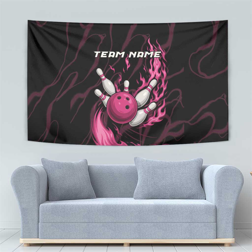 Pink Flaming Bowling Ball and Pins Tapestry with Lightning Effect Graphic Design - Wonder Print Shop