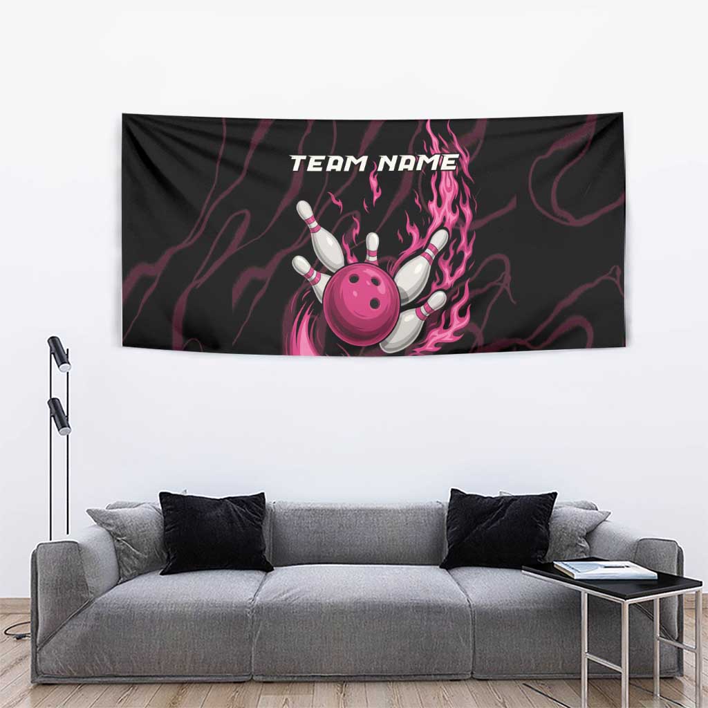 Pink Flaming Bowling Ball and Pins Tapestry with Lightning Effect Graphic Design - Wonder Print Shop