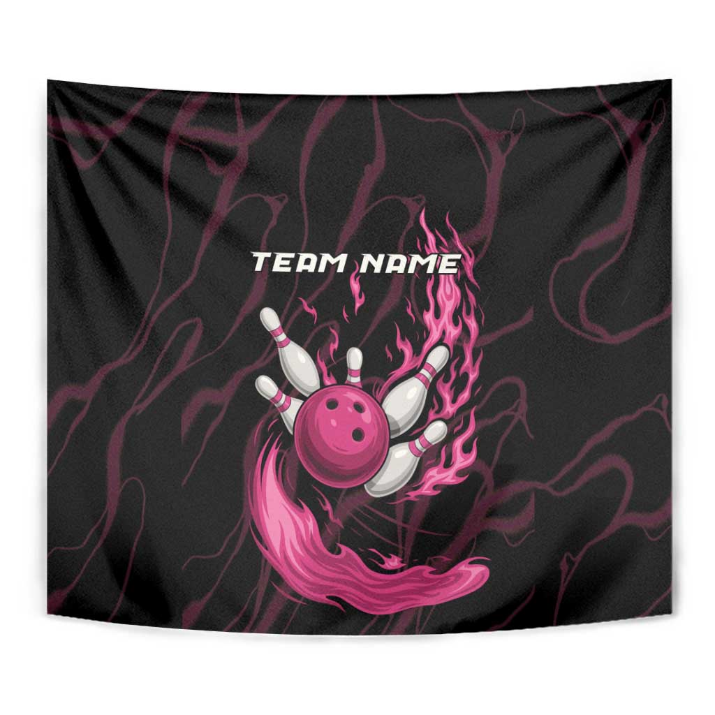 Pink Flaming Bowling Ball and Pins Tapestry with Lightning Effect Graphic Design - Wonder Print Shop