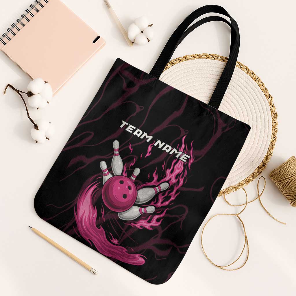 Pink Flaming Bowling Ball and Pins Tote Bag with Lightning Effect Graphic Design - Wonder Print Shop