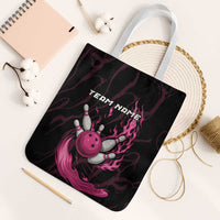 Pink Flaming Bowling Ball and Pins Tote Bag with Lightning Effect Graphic Design - Wonder Print Shop