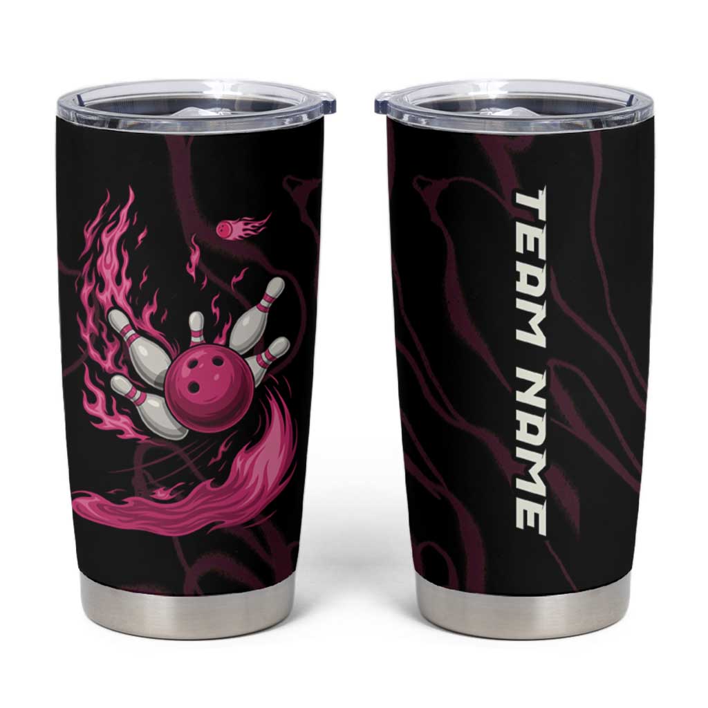 Pink Flaming Bowling Ball and Pins Tumbler Cup with Lightning Effect Graphic Design - Wonder Print Shop