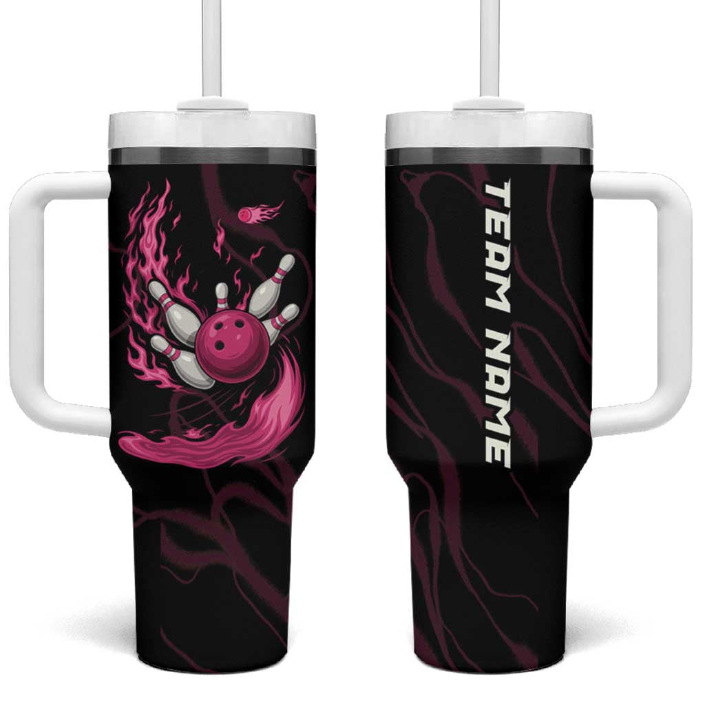 Pink Flaming Bowling Ball and Pins Tumbler With Handle with Lightning Effect Graphic Design - Wonder Print Shop