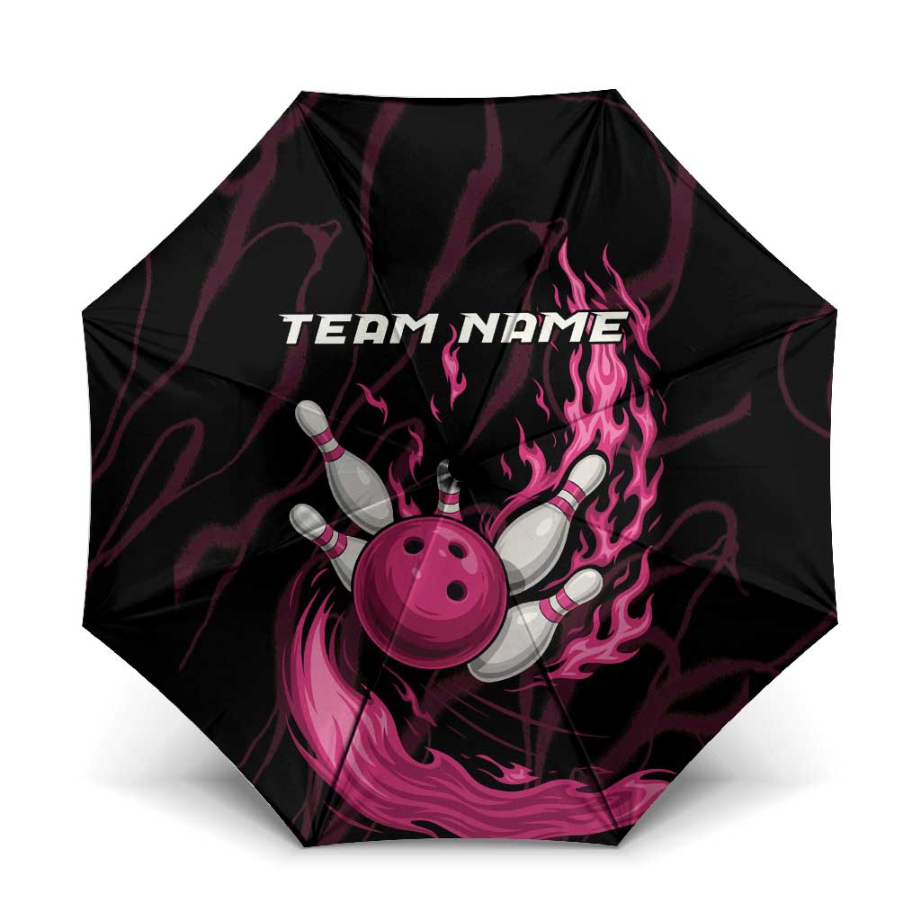 Pink Flaming Bowling Ball and Pins Umbrella with Lightning Effect Graphic Design - Wonder Print Shop