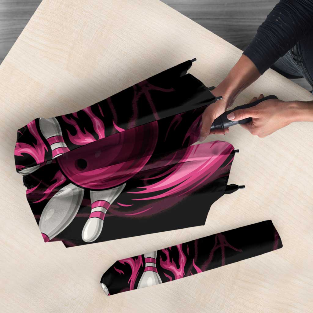Pink Flaming Bowling Ball and Pins Umbrella with Lightning Effect Graphic Design - Wonder Print Shop