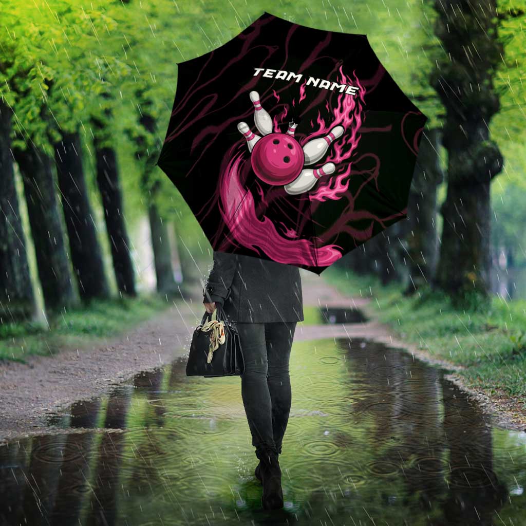 Pink Flaming Bowling Ball and Pins Umbrella with Lightning Effect Graphic Design - Wonder Print Shop