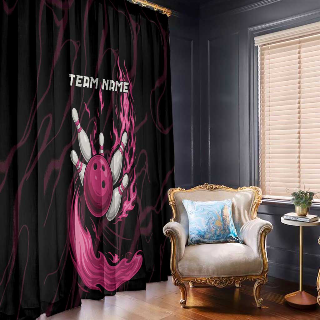Pink Flaming Bowling Ball and Pins Window Curtain with Lightning Effect Graphic Design - Wonder Print Shop