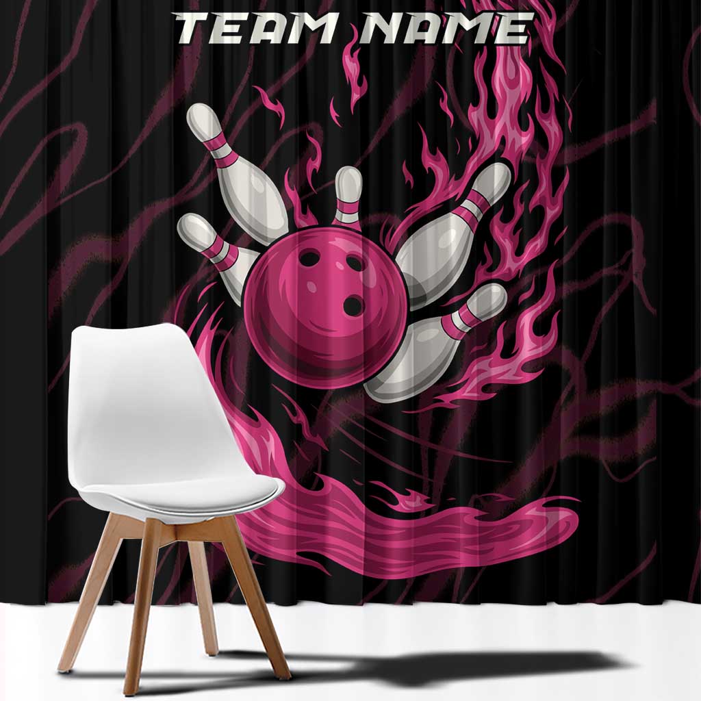 Pink Flaming Bowling Ball and Pins Window Curtain with Lightning Effect Graphic Design - Wonder Print Shop