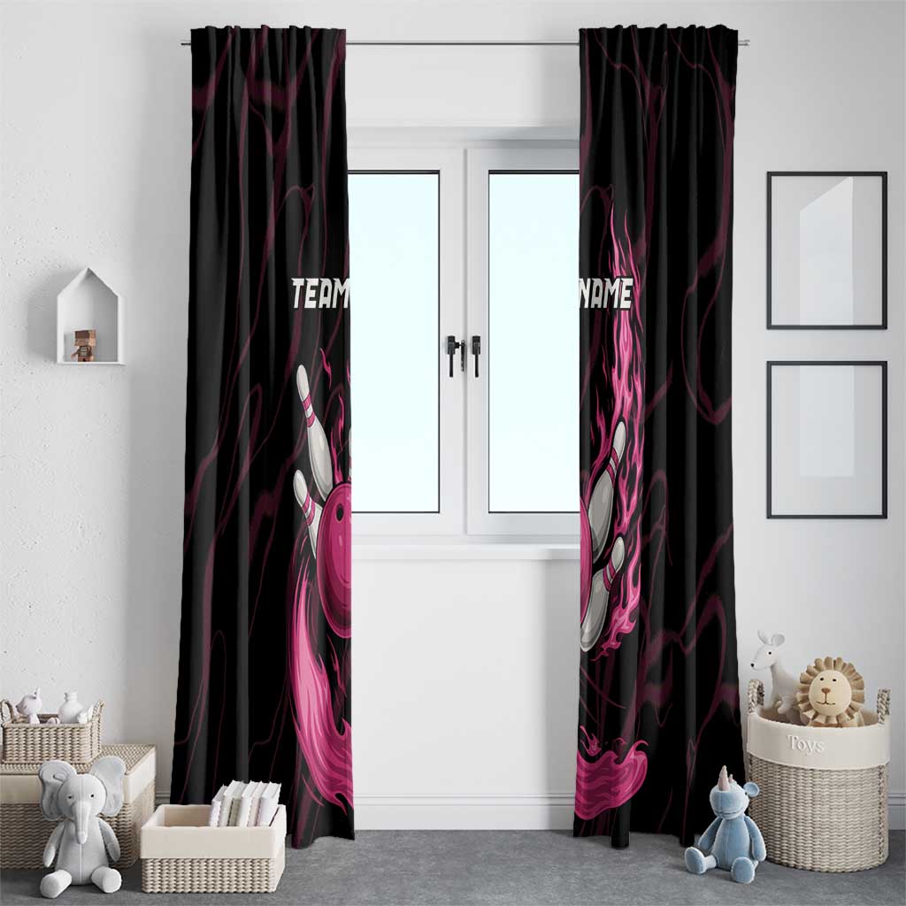 Pink Flaming Bowling Ball and Pins Window Curtain with Lightning Effect Graphic Design - Wonder Print Shop