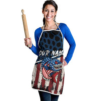 Aggressive Bass Fishing Apron with American Flag Pattern on Grunge Hex Background - Wonder Print Shop