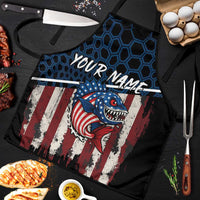 Aggressive Bass Fishing Apron with American Flag Pattern on Grunge Hex Background - Wonder Print Shop