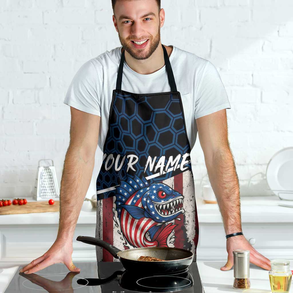 Aggressive Bass Fishing Apron with American Flag Pattern on Grunge Hex Background - Wonder Print Shop