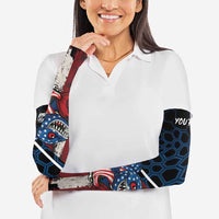 Aggressive Bass Fishing Arm Sleeves with American Flag Pattern on Grunge Hex Background - Wonder Print Shop