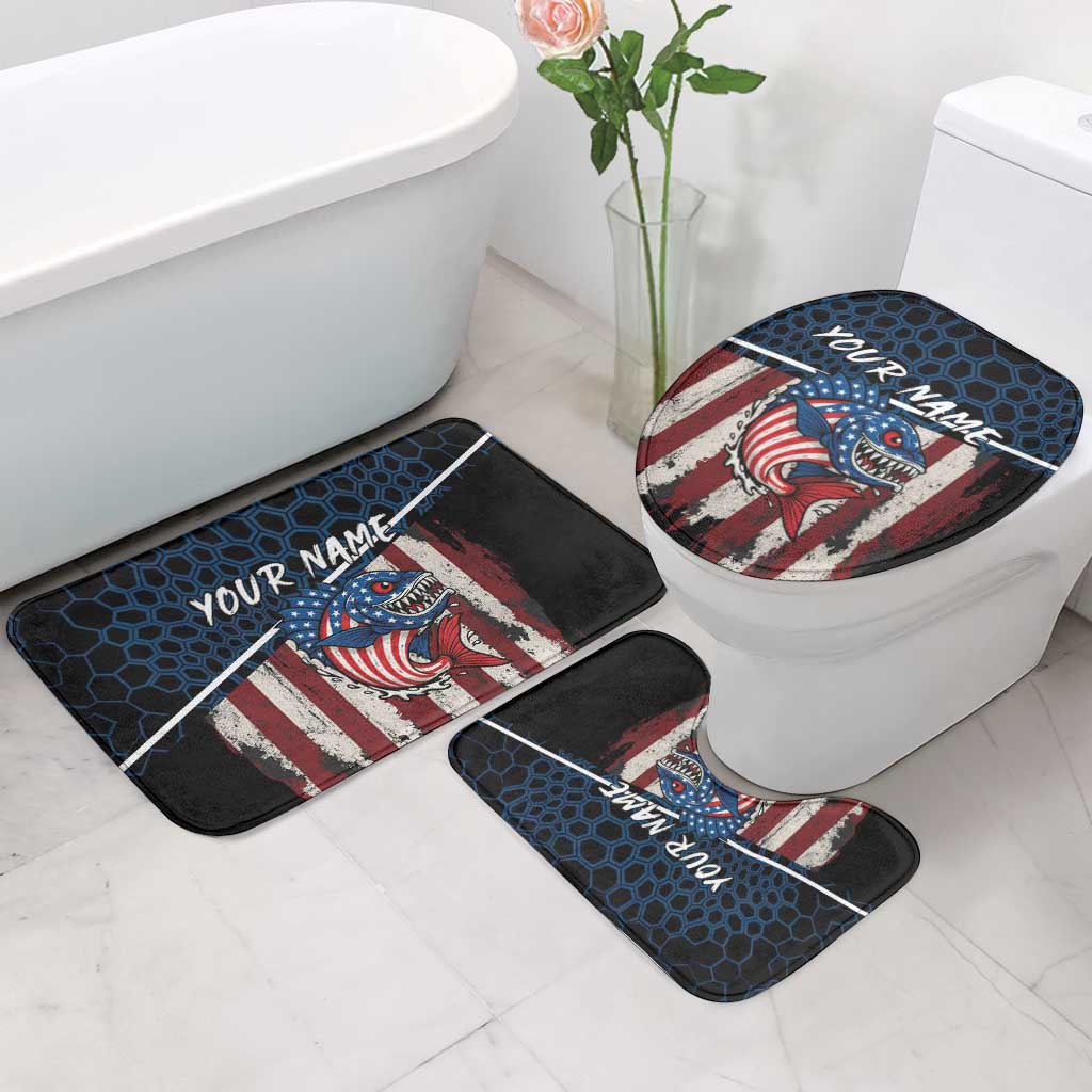 Aggressive Bass Fishing Bathroom Set with American Flag Pattern on Grunge Hex Background - Wonder Print Shop