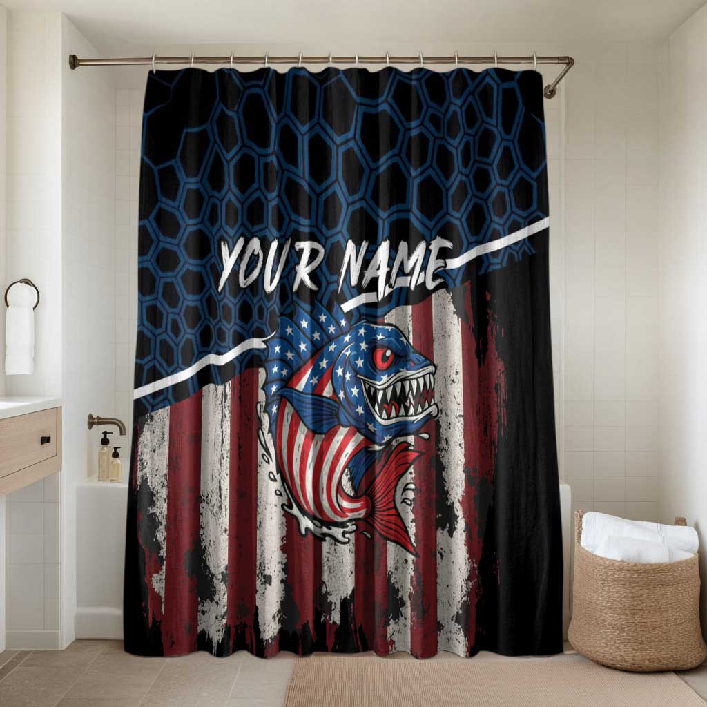 Aggressive Bass Fishing Bathroom Set with American Flag Pattern on Grunge Hex Background - Wonder Print Shop