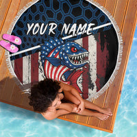 Aggressive Bass Fishing Beach Blanket with American Flag Pattern on Grunge Hex Background - Wonder Print Shop