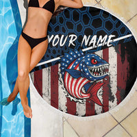 Aggressive Bass Fishing Beach Blanket with American Flag Pattern on Grunge Hex Background - Wonder Print Shop
