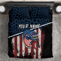 Aggressive Bass Fishing Bedding Set with American Flag Pattern on Grunge Hex Background - Wonder Print Shop