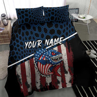 Aggressive Bass Fishing Bedding Set with American Flag Pattern on Grunge Hex Background - Wonder Print Shop