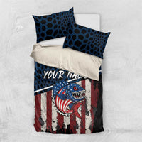 Aggressive Bass Fishing Bedding Set with American Flag Pattern on Grunge Hex Background - Wonder Print Shop