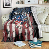 Aggressive Bass Fishing Blanket with American Flag Pattern on Grunge Hex Background - Wonder Print Shop