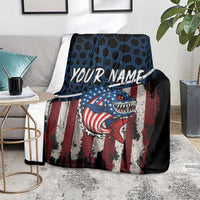 Aggressive Bass Fishing Blanket with American Flag Pattern on Grunge Hex Background - Wonder Print Shop