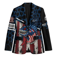 Aggressive Bass Fishing Blazer with American Flag Pattern on Grunge Hex Background - Wonder Print Shop