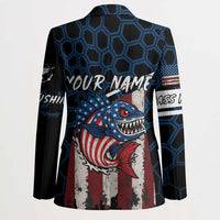Aggressive Bass Fishing Blazer with American Flag Pattern on Grunge Hex Background - Wonder Print Shop