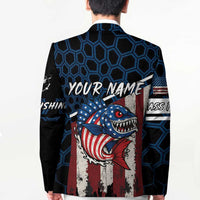 Aggressive Bass Fishing Blazer with American Flag Pattern on Grunge Hex Background - Wonder Print Shop