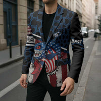 Aggressive Bass Fishing Blazer with American Flag Pattern on Grunge Hex Background - Wonder Print Shop