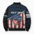 Aggressive Bass Fishing Bomber Puffer Jacket with American Flag Pattern on Grunge Hex Background - Wonder Print Shop