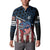 Aggressive Bass Fishing Button Sweatshirt with American Flag Pattern on Grunge Hex Background - Wonder Print Shop