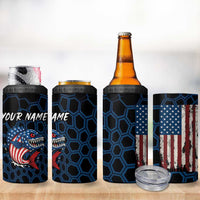 Aggressive Bass Fishing 4 in 1 Can Cooler Tumbler with American Flag Pattern on Grunge Hex Background - Wonder Print Shop