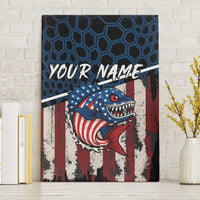 Aggressive Bass Fishing Canvas Wall Art with American Flag Pattern on Grunge Hex Background - Wonder Print Shop