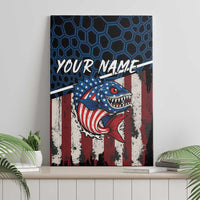 Aggressive Bass Fishing Canvas Wall Art with American Flag Pattern on Grunge Hex Background - Wonder Print Shop