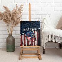 Aggressive Bass Fishing Canvas Wall Art with American Flag Pattern on Grunge Hex Background - Wonder Print Shop