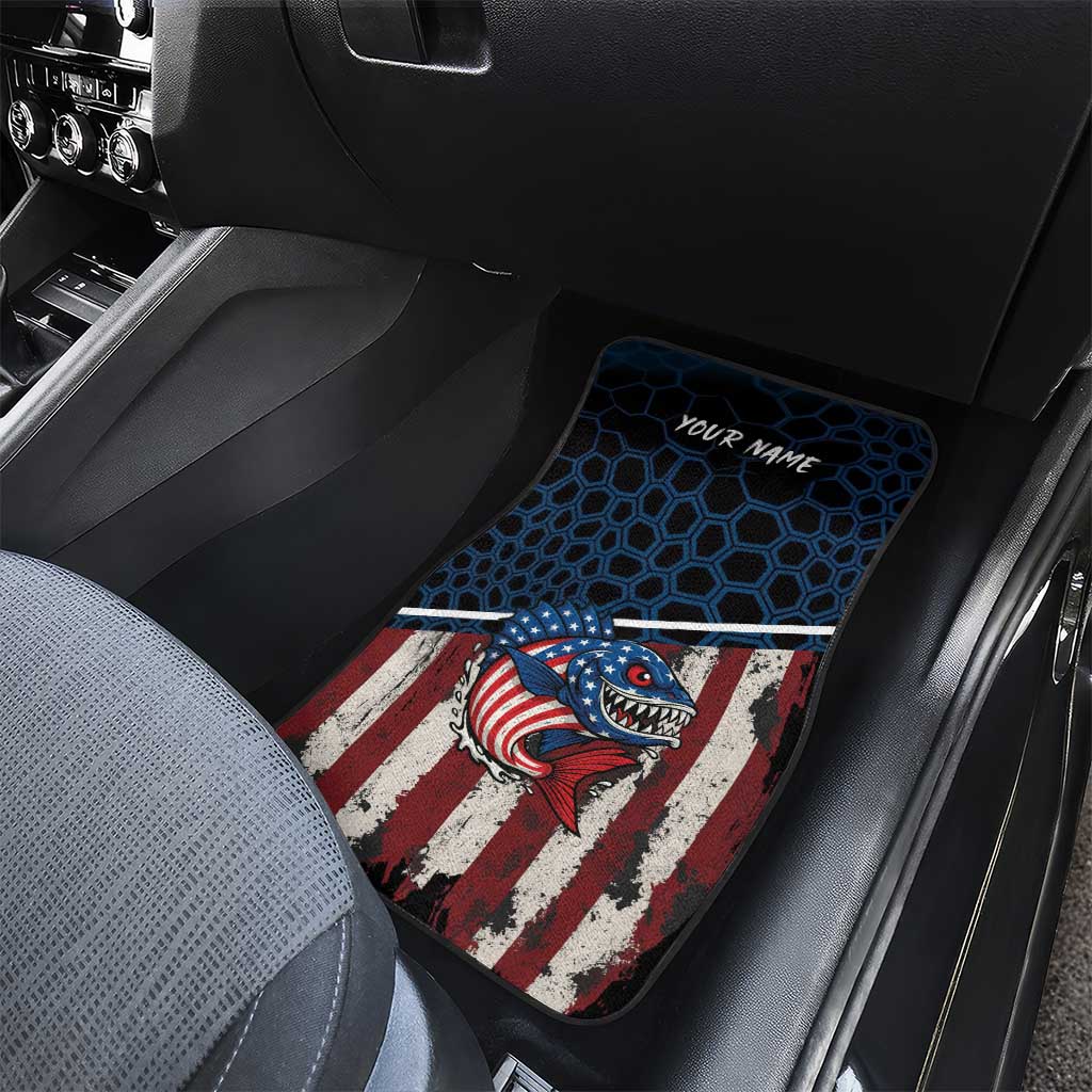 Aggressive Bass Fishing Car Mats with American Flag Pattern on Grunge Hex Background - Wonder Print Shop