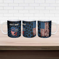 Aggressive Bass Fishing Ceramic Mug with American Flag Pattern on Grunge Hex Background - Wonder Print Shop