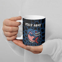Aggressive Bass Fishing Ceramic Mug with American Flag Pattern on Grunge Hex Background - Wonder Print Shop