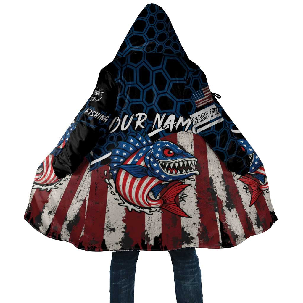 Aggressive Bass Fishing Cloak with American Flag Pattern on Grunge Hex Background - Wonder Print Shop
