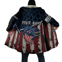 Aggressive Bass Fishing Cloak with American Flag Pattern on Grunge Hex Background - Wonder Print Shop