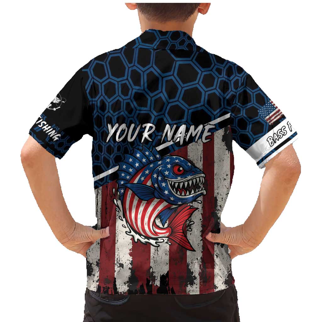 Aggressive Bass Fishing Family Matching Mermaid Dress and Hawaiian Shirt with American Flag Pattern on Grunge Hex Background - Wonder Print Shop